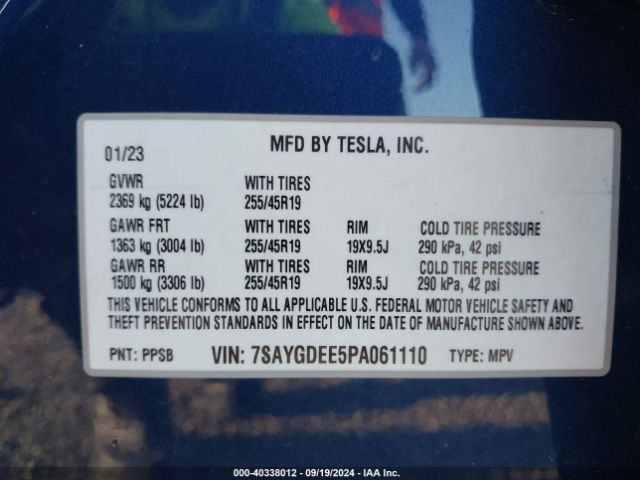 7SAYGDEE5PA061110 Tesla Model Y Awd/long Range Dual Motor All-wheel Drive