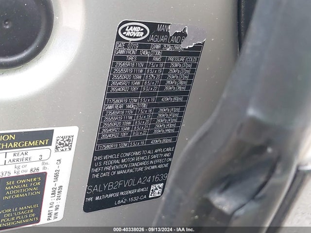 SALYB2FV0LA241639 Land Rover Range Rover Velar P340 S