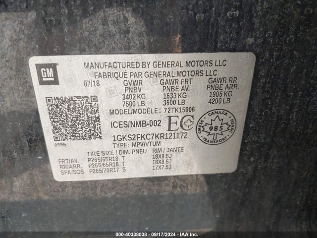 1GKS2FKC7KR121172 GMC Yukon Xl Sle