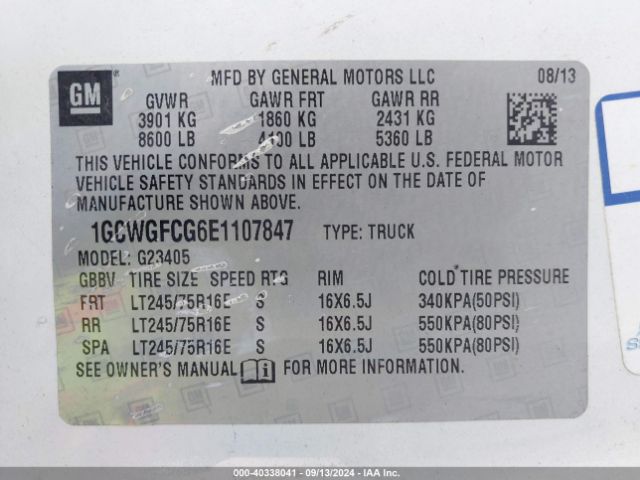 1GCWGFCG6E1107847 Chevrolet Express 2500 Work Van