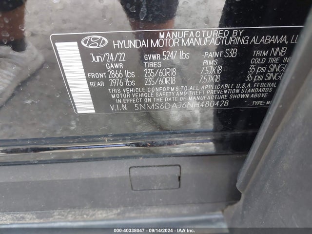 Hyundai Santa Fe Xrt 2022 5NMS6DAJ6NH480428 Image 9