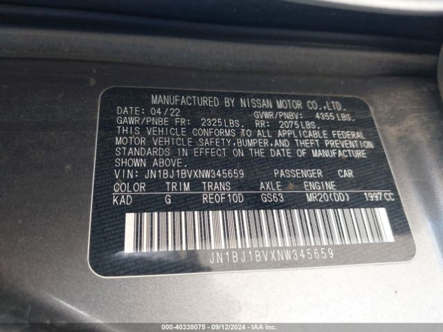 JN1BJ1BVXNW345659 Nissan Rogue Sport Sv Fwd Xtronic Cvt