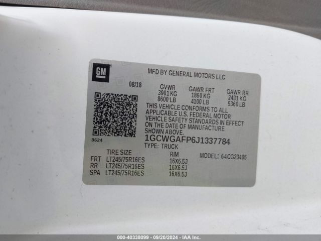 1GCWGAFP6J1337784 Chevrolet Express 2500 Work Van