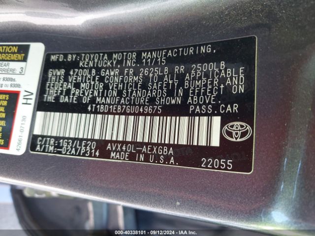 4T1BD1EB7GU049675 Toyota Avalon Hybrid Xle Premium
