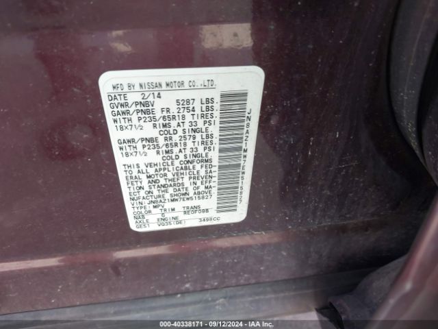 JN8AZ1MW7EW515827 Nissan Murano Le/s/sl/sv