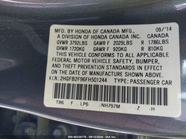 2HGFB2F96FH501244 Honda Civic Ex-l