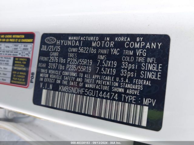 KM8SNDHF5GU144474 Hyundai Santa Fe Se