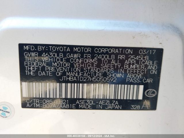 JTHBA1D27H5050592 Lexus IS 200T