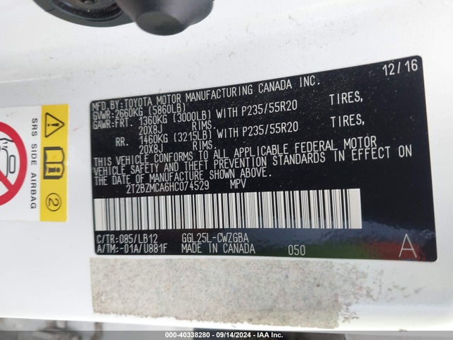 2T2BZMCA6HC074529 Lexus RX 350
