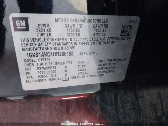 1GKS1AKC1HR206183 GMC YUKON SLE