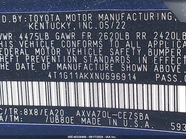 Toyota CAMRY SE 2022 4T1G11AKXNU696914 Image 9