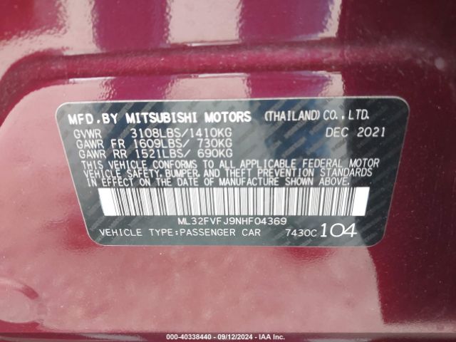 ML32FVFJ9NHF04369 Mitsubishi Mirage G4 Se