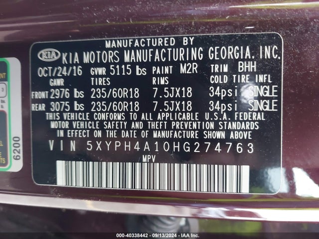 KIA Sorento 2.0t Ex 2017 5XYPH4A10HG274763 Image 9