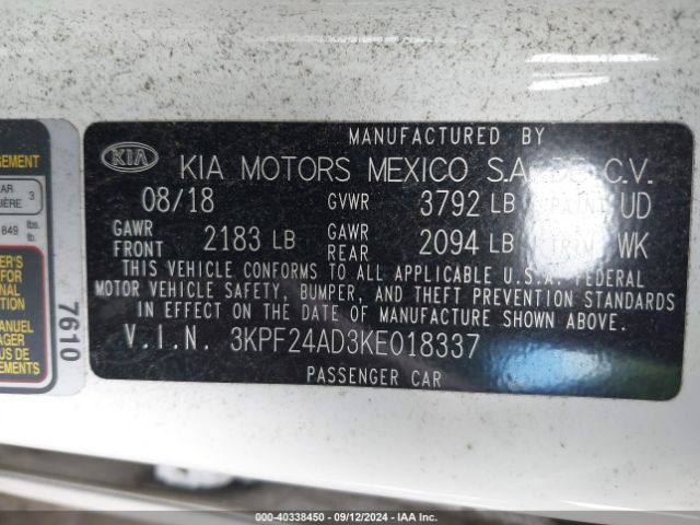 3KPF24AD3KE018337 KIA Forte Lxs