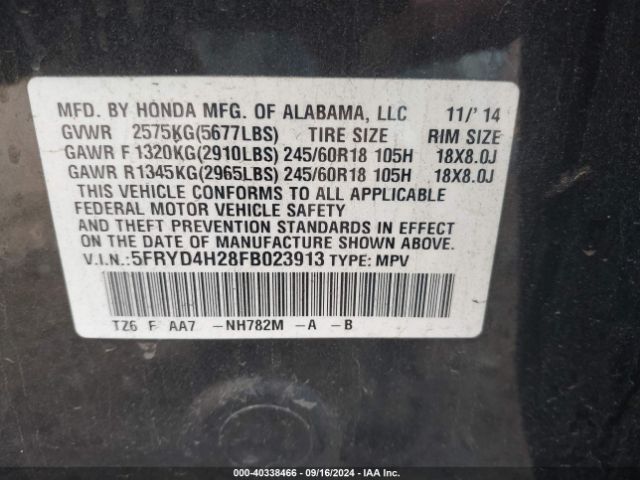 5FRYD4H28FB023913 Acura MDX