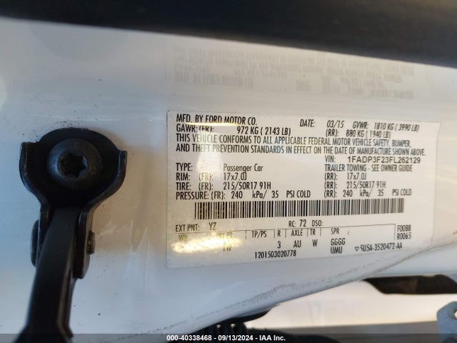 Ford FOCUS SE 2015 1FADP3F23FL262129 Image 9