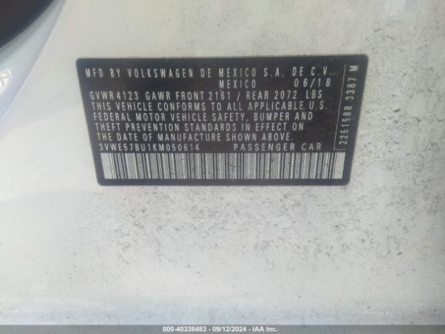 3VWE57BU1KM050614 Volkswagen Jetta 1.4t Sel