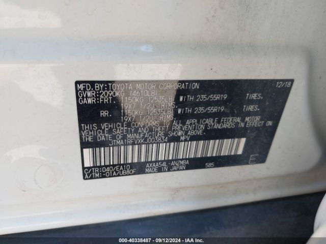 JTMA1RFVXKJ003834 Toyota Rav4 Xle Premium
