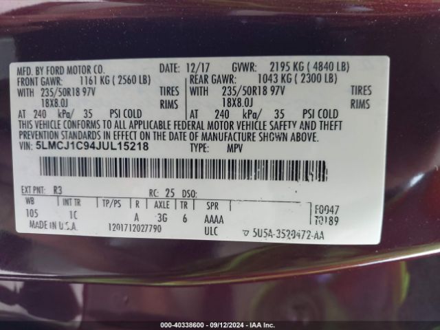 5LMCJ1C94JUL15218 Lincoln Mkc Premiere