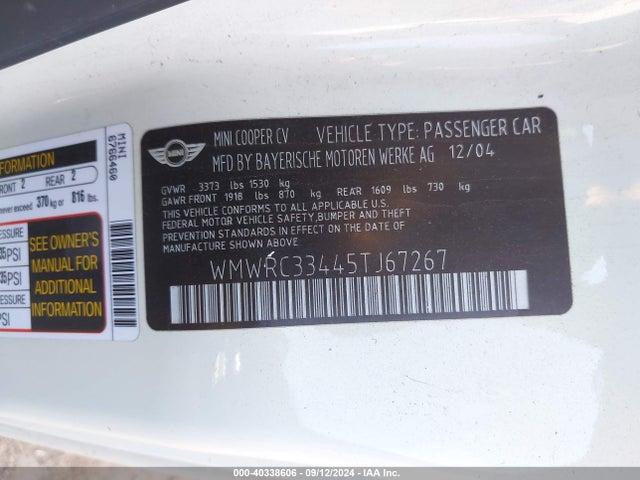 2005 MINI COOPER WMWRC33445TJ67267 Photo 8