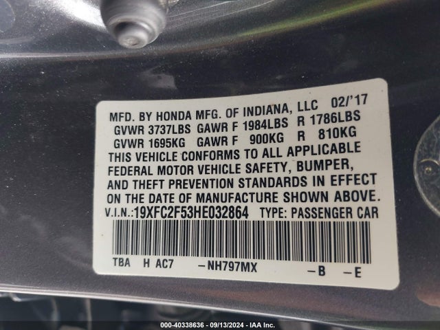 Honda Civic Lx 2017 19XFC2F53HE032864 Image 9