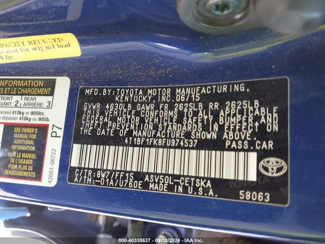 Toyota CAMRY SE 2015 4T1BF1FK8FU974537 Image 9