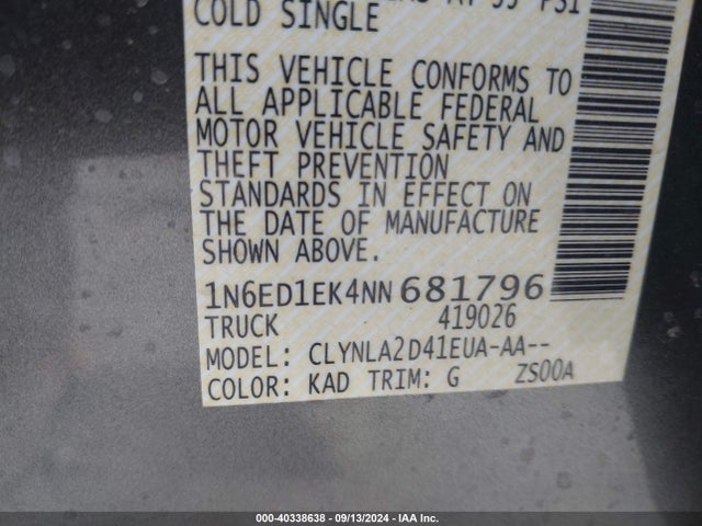 Nissan Frontier S 4x4 2022 1N6ED1EK4NN681796 Image 9