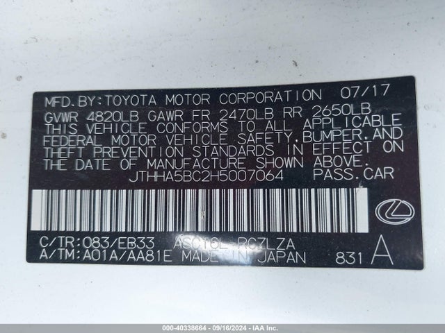 JTHHA5BC2H5007064 Lexus RC 200T