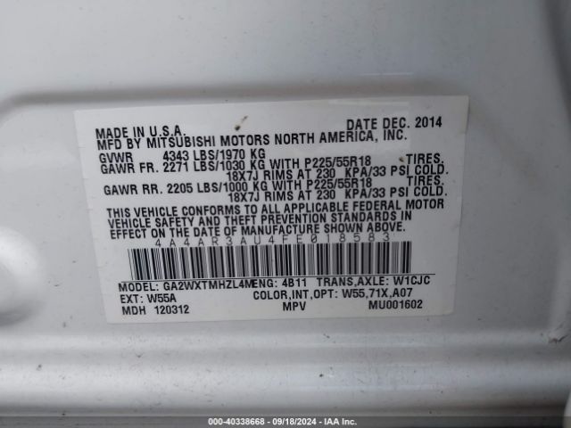 2015 MITSUBISHI OUTLANDER SPORT 4A4AR3AU4FE018583 Photo 8