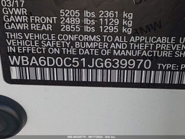 WBA6D0C51JG639970 BMW 640i Gran Coupe