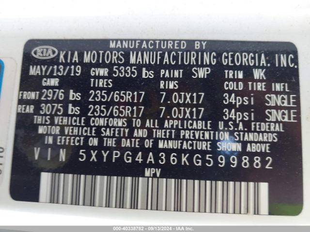 5XYPG4A36KG599882 KIA Sorento 2.4l L