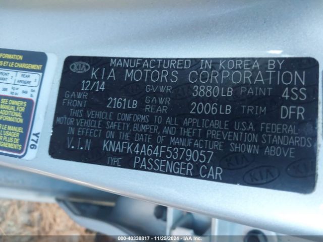 KNAFK4A64F5379057 KIA FORTE LX