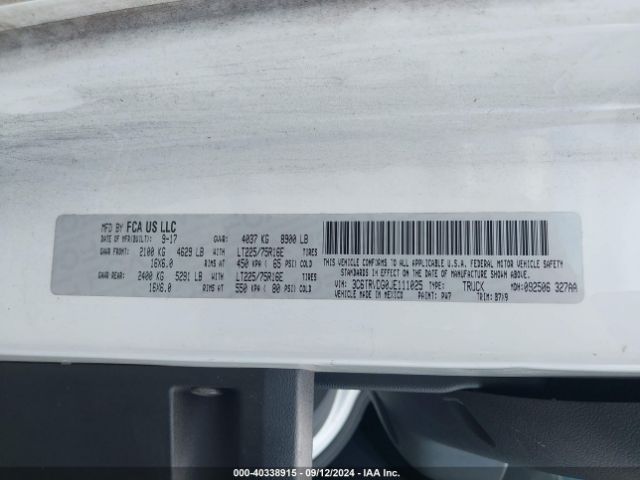 3C6TRVDG0JE111025 RAM Promaster 2500 High Roof 159 Wb