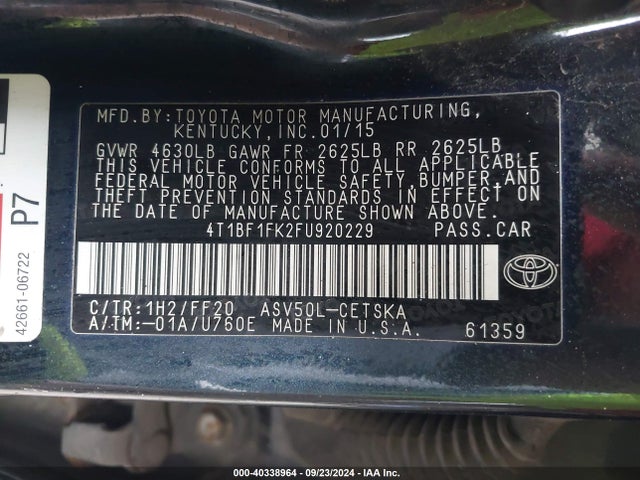 Toyota CAMRY SE 2015 4T1BF1FK2FU920229 Image 9