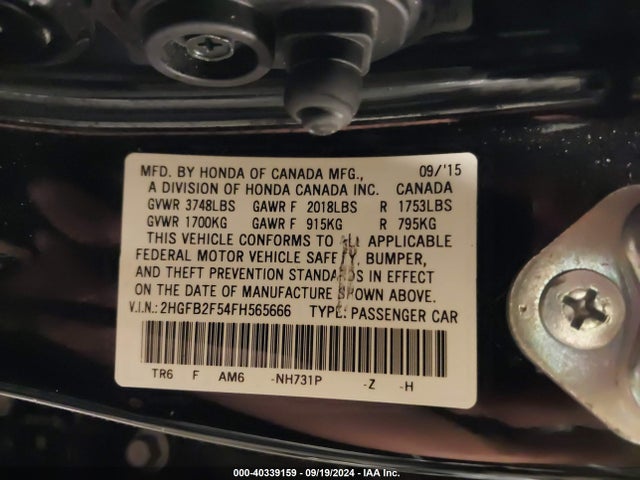 Honda Civic Lx 2015 2HGFB2F54FH565666 Image 9