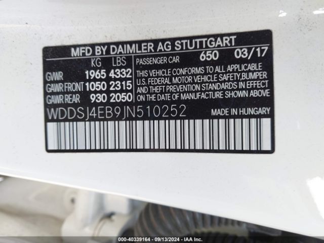 WDDSJ4EB9JN510252 Mercedes-Benz CLA 250