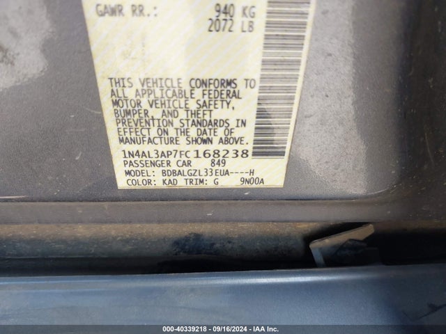 Nissan Altima 2.5 S 2015 1N4AL3AP7FC168238 Image 9