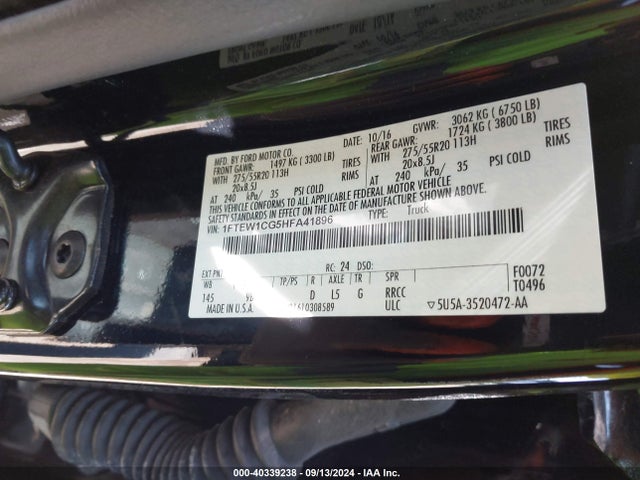 Ford F-150 Platinum 2017 1FTEW1CG5HFA41896 Image 9