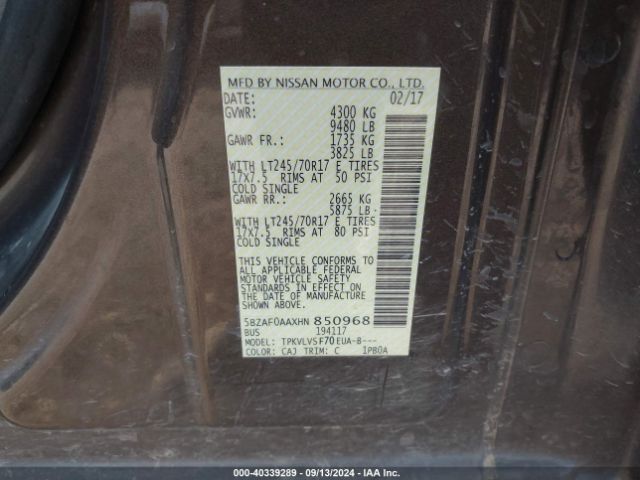 5BZAF0AAXHN850968 Nissan Nv Passenger Nv3500 Hd Sl V8
