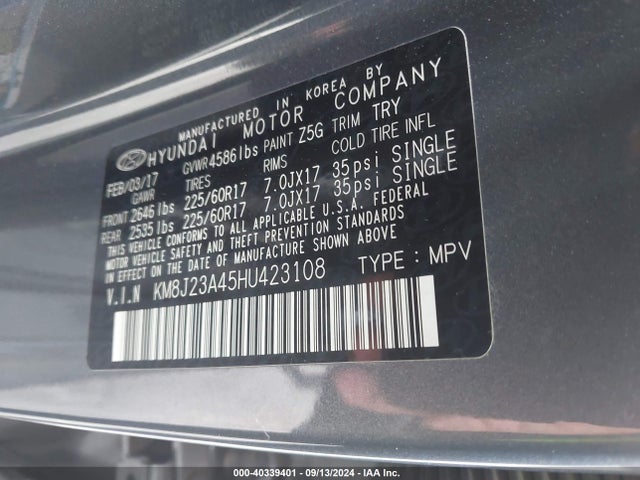 Hyundai TUCSON SE 2017 KM8J23A45HU423108 Image 9