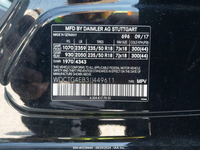 WDCTG4EB3JJ449611 Mercedes-Benz GLA 250