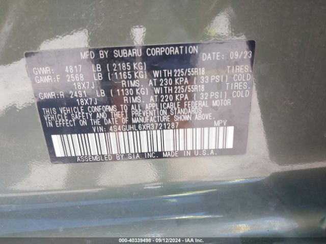 4S4GUHL6XR3721287 Subaru Crosstrek Limited