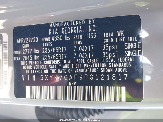 5XYK7CAF9PG121817 KIA Sportage X-pro
