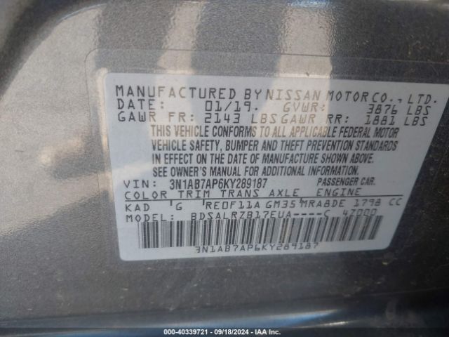 3N1AB7AP6KY289187 Nissan SENTRA SR