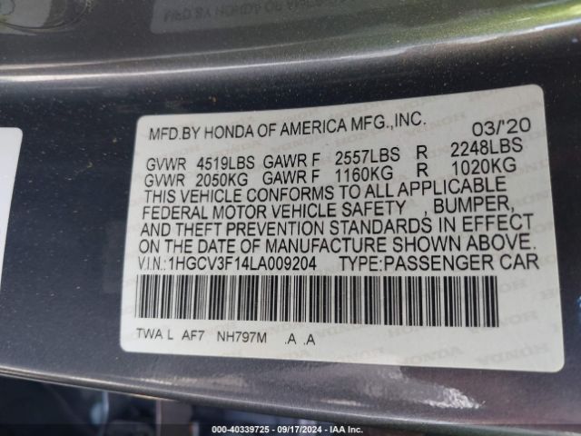 1HGCV3F14LA009204 Honda ACCORD HYBRID