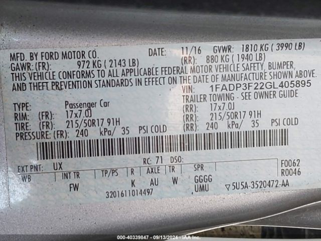 1FADP3F22GL405895 Ford FOCUS SE