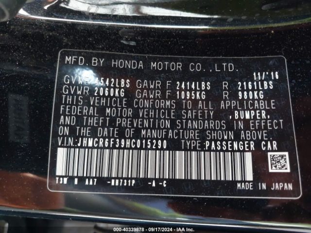 JHMCR6F39HC015290 Honda ACCORD HYBRID