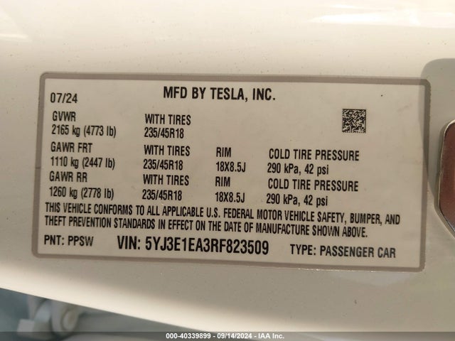 2024 TESLA MODEL 3 5YJ3E1EA3RF823509 Photo 8