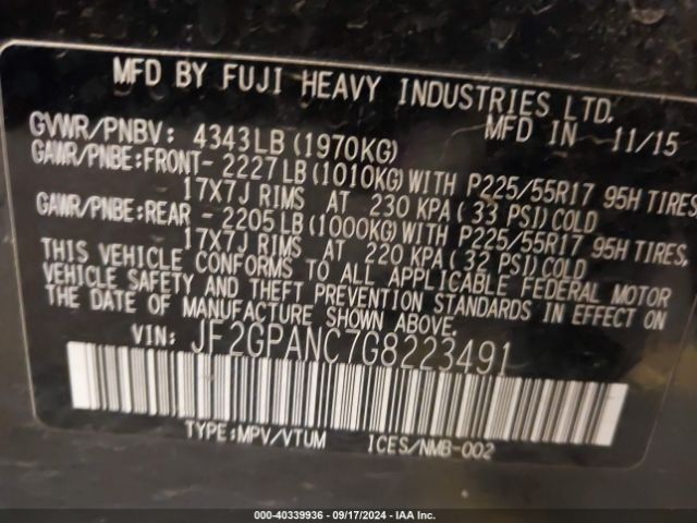JF2GPANC7G8223491 Subaru Crosstrek 2.0i Limited