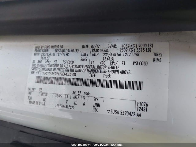 Ford Transit-250 2017 1FTYR1YM2HKB43540 Image 9